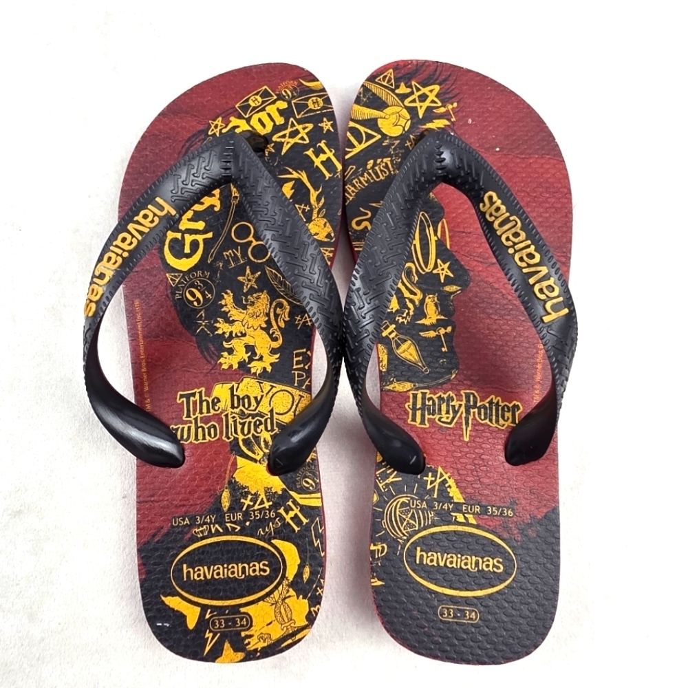 Havaianas Harry Potter Griffindor Flip Flops Kids Size 3-4 Adults 35-36 (4.5-5.5